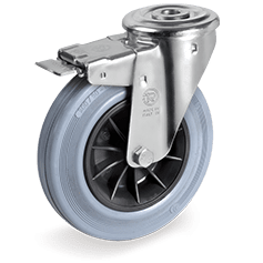 Серия 22 Въртящи колела с отвор и спирачка на NL вилка, сива гума/полипропилен - Tellure Rota Ф150мм. 
