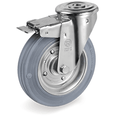 Серия 23 Въртящи колела с отвор и спирачка на NL вилка, сива гума/стомана - Tellure Rota Ф125мм. 