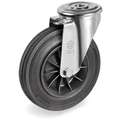 Серия 52 Въртящи колела с отвор на NL вилка, черна гума/полипропилен - Tellure Rota Ф160мм.