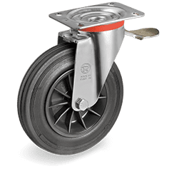 Серия 52 Въртящи колела на NL планка със спирачка, черна гума/полипропилен - Tellure Rota Ф160мм. 
