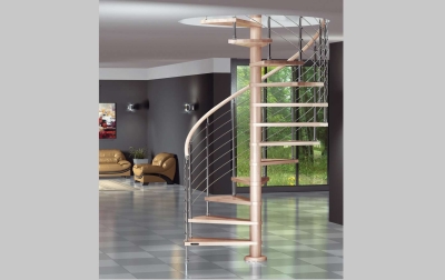 Интериорна вита стълба Diable T 13 стъпала, диаметър 140 см, ръкохватка дървена или хром MOBIROLO