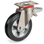 Серия 72AL Въртящи колела на усилена P планка със спирачка, гума Sigma Elastic/алуминий - Tellure Rota Ф160мм.