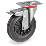 Серия 52 Въртящи колела на NL планка със спирачка, черна гума/полипропилен - Tellure Rota Ф140мм. 